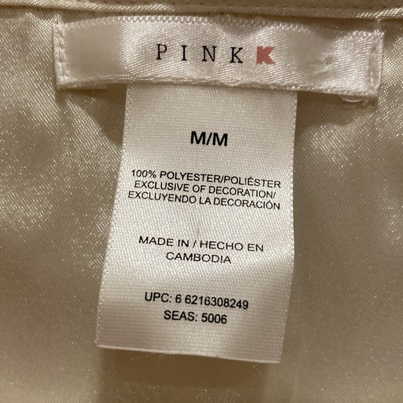 Pink K Women’s Size M 2Pc Pajama Set Satiny Ivory Pink Trim Embroidered Rose - Picture 5 of 10